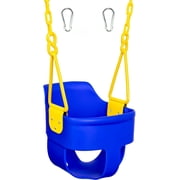 Premium High Back Full Bucket Toddler Swing Seat with Finger Grip, Plastic Coated Chains and Carabiners