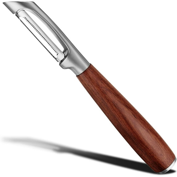 Premium High-End Rosewood Handle and 304 Stainless Steel Serrated Blade - An Ultra-Sharp Rotating Peeler for Potatoes, Fruits, and Vegetables, Ergonomically Designed for Easy Peeling.