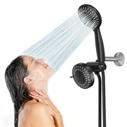 Premium High Pressure Dual Shower Head, 3-Way Rainfall Combo, 5 Spray Settings Handheld Shower Head and 5 Settings Rain Showerhead with 60” Stainless Steel Hose Separately or Together, Matte Black
