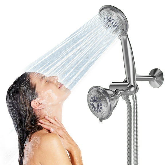 Cshidworld Premium High Pressure Dual Shower Head, 3-Way Rainfall Combo, 5 Spray Handheld Shower Head and 5 Spray Rain Showerhead with 60” Stainless Steel Hose Separately or Together, Chrome