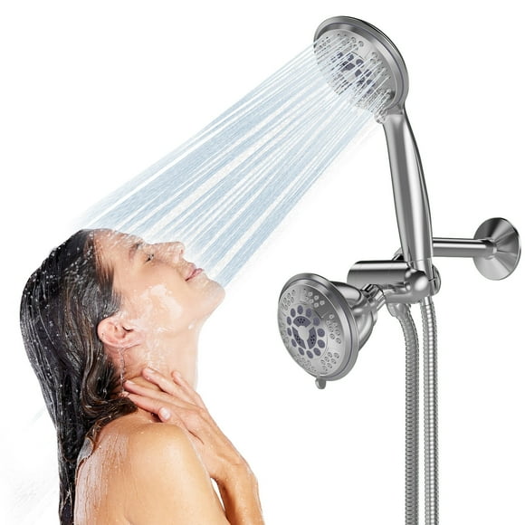 Cshidworld Premium High Pressure Dual Shower Head, 3-Way Rainfall Combo, 5 Spray Handheld Shower Head and 5 Spray Rain Showerhead with 60 Stainless Steel Hose Separately or Together, Chrome