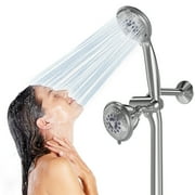 Premium High Pressure Dual Shower Head, 3-Way Rainfall Combo, 5 Spray Settings Handheld Shower Head and 5 Spray Settings Rain Showerhead with 60” Stainless Steel Hose Separately or Together, Chrome