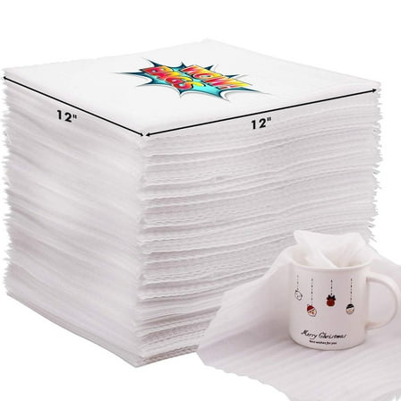 WOW Bags Cushion Foam Wrap Sheets, 12" x 12" , 50 Count, 1/8" Thick, Soft, Durable, Reusable  Foam Sheets for Fragile Items Moving, Shipping, Packing Supplies