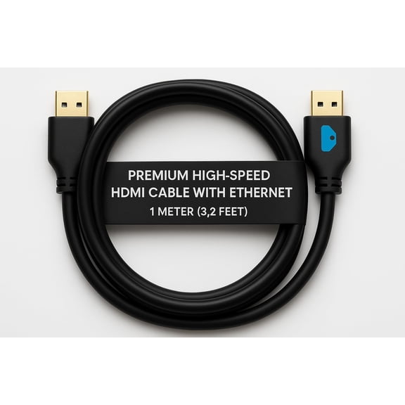 Premium High-Speed HDMI Cable with Ethernet, Male to Male, 1 Meter (3.2 Feet), Boxed, Heavy-Duty Durable HDMI Cord for 4K UHD TV, Blu-ray, Gaming, Streaming, Audio/Video, Supports Ethernet and ARC VC
