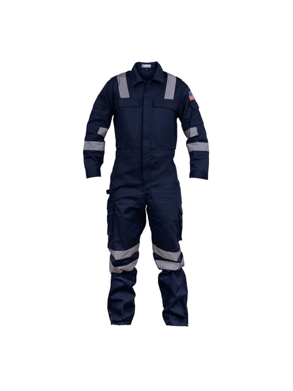 Premium High Visibility Hi Vis Coveralls with Leg Zipper (Large, Navy Blue)