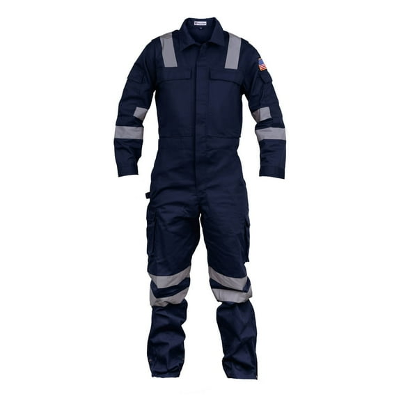 Premium High Visibility Hi Vis Coveralls with Leg Zipper (Large, Navy Blue)