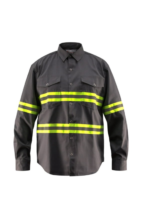 Premium High Visibility Hi Vis Reflective Safety Work Shirts - Full Sleeve (2X-Large, Dark Grey)
