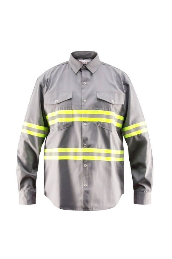 Premium High Visibility Hi Vis Reflective Safety Work Shirts - Full Sleeve (Large, Light Grey)