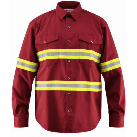 Premium High Visibility Hi Vis Reflective Safety Work Shirts - Full Sleeve (Large, Maroon)