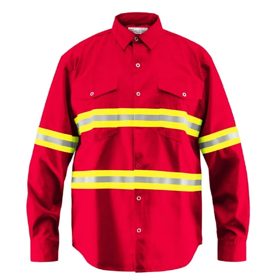 Premium High Visibility Hi Vis Reflective Safety Work Shirts - Full Sleeve (Large, Red)