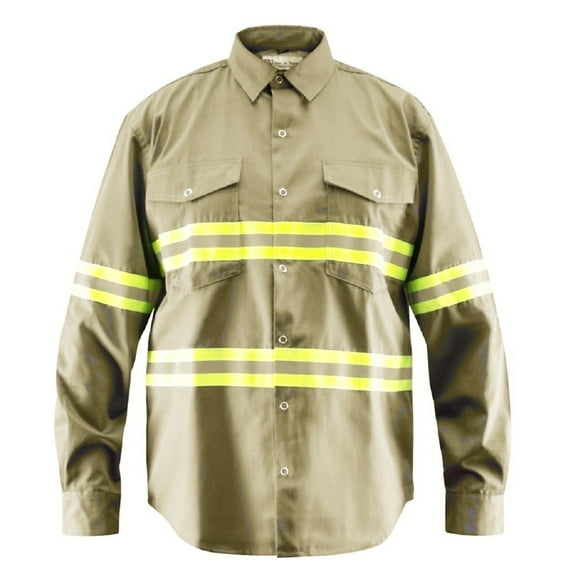 Premium High Visibility Hi Vis Reflective Safety Work Shirts - Full Sleeve (Medium, Khaki)