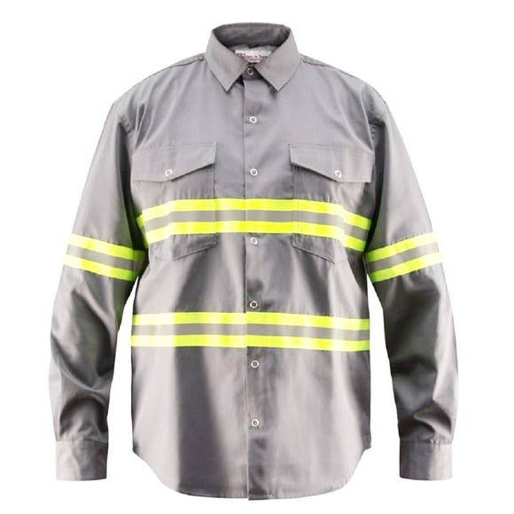 Premium High Visibility Hi Vis Reflective Safety Work Shirts - Full Sleeve (Medium, Light Grey)