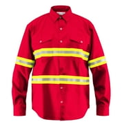 Premium High Visibility Hi Vis Reflective Safety Work Shirts - Full Sleeve (Medium, Red)