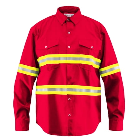 Premium High Visibility Hi Vis Reflective Safety Work Shirts - Full Sleeve (Medium, Red)