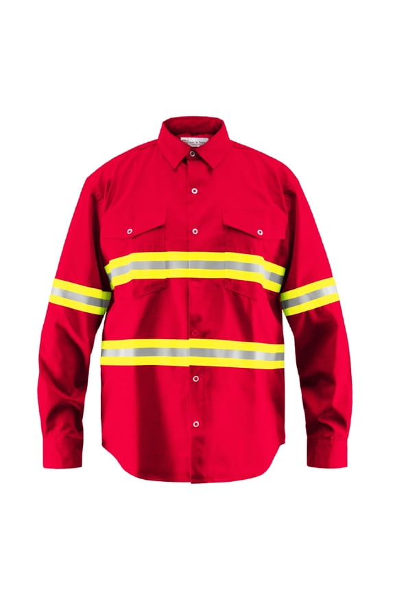 Premium High Visibility Hi Vis Reflective Safety Work Shirts - Full Sleeve (Medium, Red)