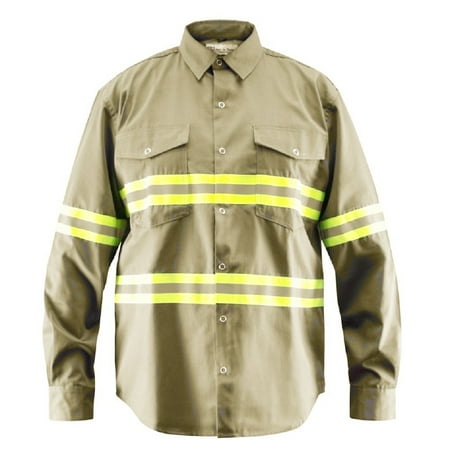 Premium High Visibility Hi Vis Reflective Safety Work Shirts - Full Sleeve (Small, Khaki)