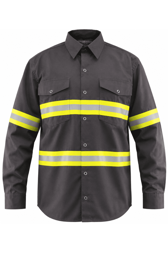 Premium High Visibility Hi Vis Reflective Safety Work Shirts - Full Sleeve (X-Large, Dark Grey)
