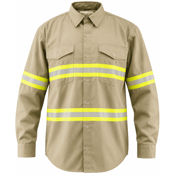 Premium High Visibility Hi Vis Reflective Safety Work Shirts - Full Sleeve (X-Large, Khaki)