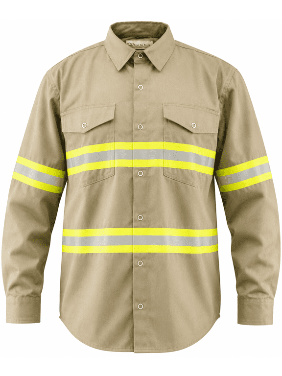 Premium High Visibility Hi Vis Reflective Safety Work Shirts - Full Sleeve (X-Large, Khaki)