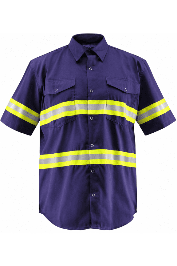 Premium High Visibility Hi Vis Reflective Safety Work Shirts - Half Sleeve (3X-Large, Navy Blue)