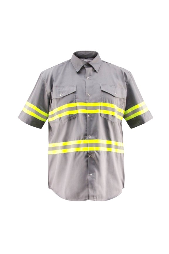 Premium High Visibility Hi Vis Reflective Safety Work Shirts - Half Sleeve (Large, Light Grey)
