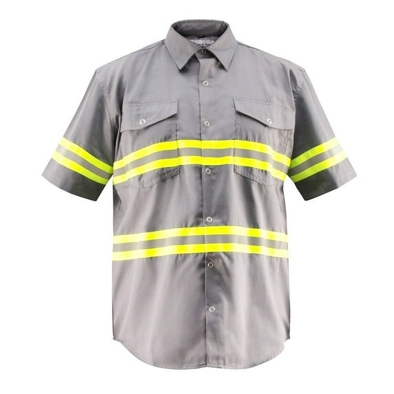 Premium High Visibility Hi Vis Reflective Safety Work Shirts - Half Sleeve (Large, Light Grey)