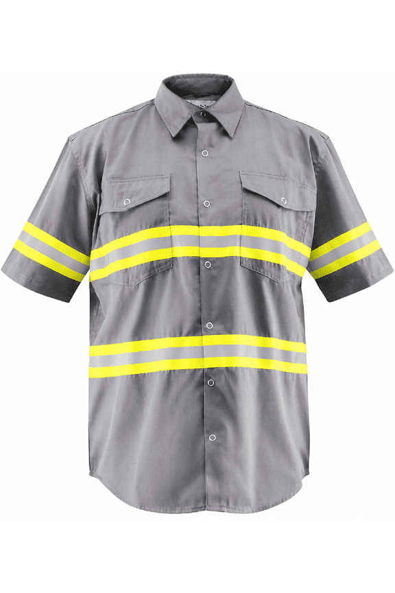 Premium High Visibility Hi Vis Reflective Safety Work Shirts - Half Sleeve (Large, Light Grey)