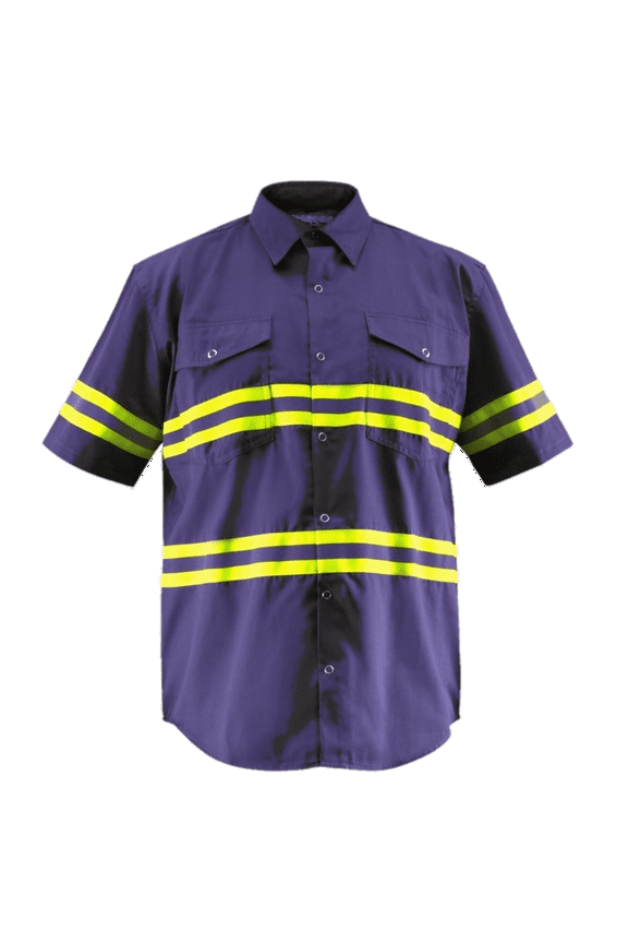 Premium High Visibility Hi Vis Reflective Safety Work Shirts - Half Sleeve (Large, Navy Blue)