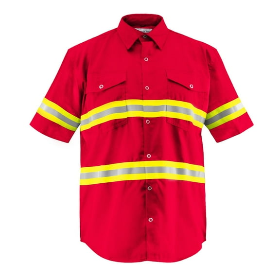 Premium High Visibility Hi Vis Reflective Safety Work Shirts - Half Sleeve (Large, Red)