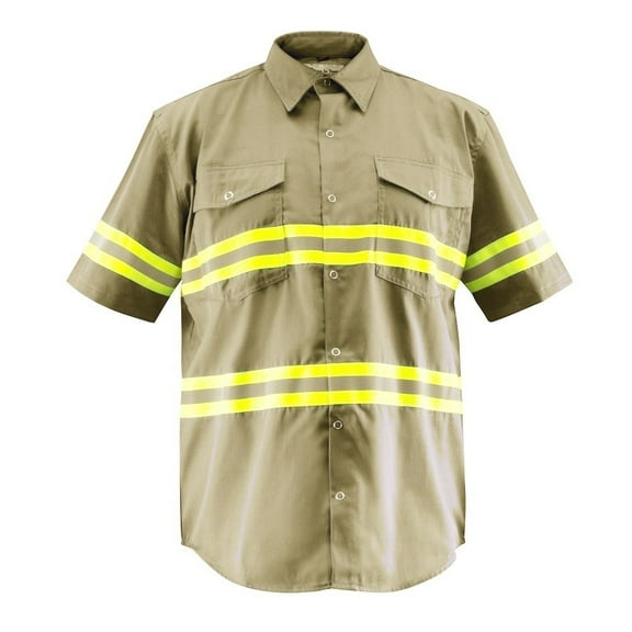 Premium High Visibility Hi Vis Reflective Safety Work Shirts - Half Sleeve (Medium, Khaki)