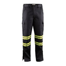 Premium High Visibility Hi Vis Safety Flex Fit Work Pant/Trouser w / Leg Zipper (W30" x L30", Navy Blue)