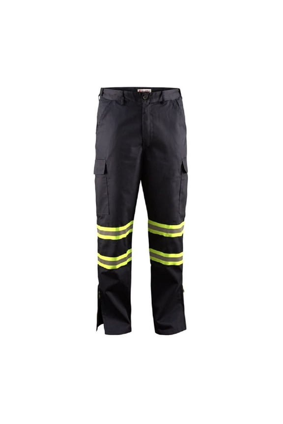 Premium High Visibility Hi Vis Safety Flex Fit Work Pant/Trouser w / Leg Zipper (W34" x L32", Navy Blue)