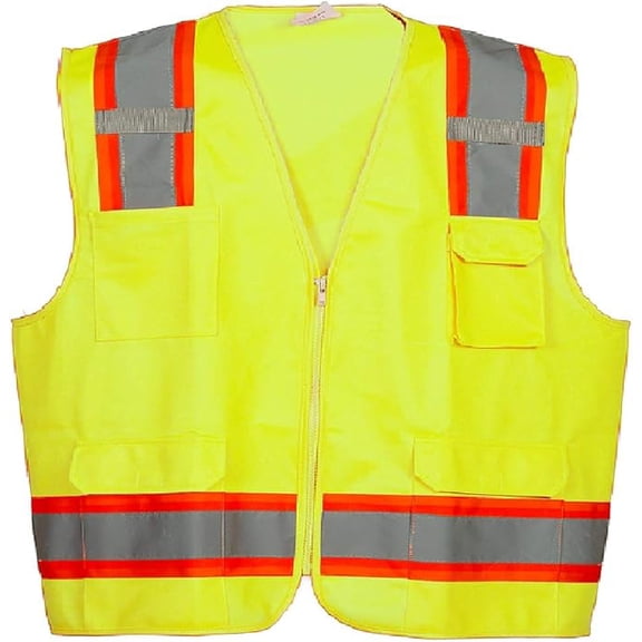 Premium High Visibility Hi Vis Safety Vest - Fluorescent - 100% Poly Knit - Yellow-4XL-5 Pack