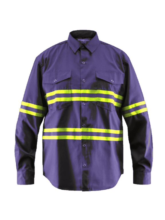 Premium High Visibility Reflective Safety Work Shirts - Full Sleeve (Large, Navy Blue)