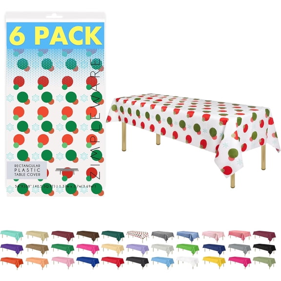 Premium Holiday Snow Flake Plastic Table Cloth Disposable (6 Pk) Plastic Tablecloths for Rectangle Tables (54in x 108in) Party Table Cloths Disposable for 6ft to 8ft Rectangle Tables