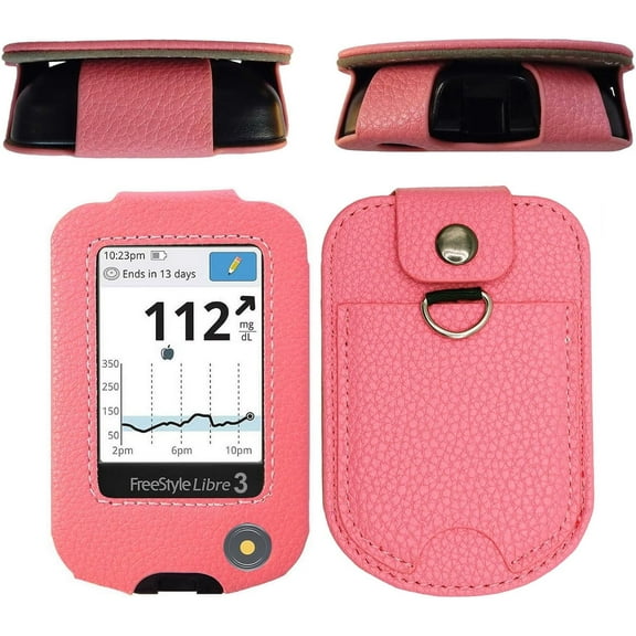 Premium Holster Case with Pocket (Lanyard Included) for Freestyle Libre 3/ Freestyle Libre 2 (Back Pocket can Carry Bluetooth Tracker) (PINK)