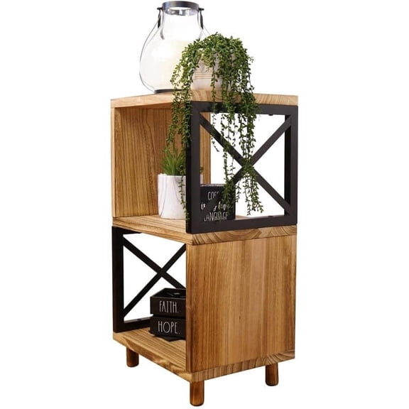 Premium Home 30 Tall Wood Side Table with Shelf Narrow End Table, Natural Finish