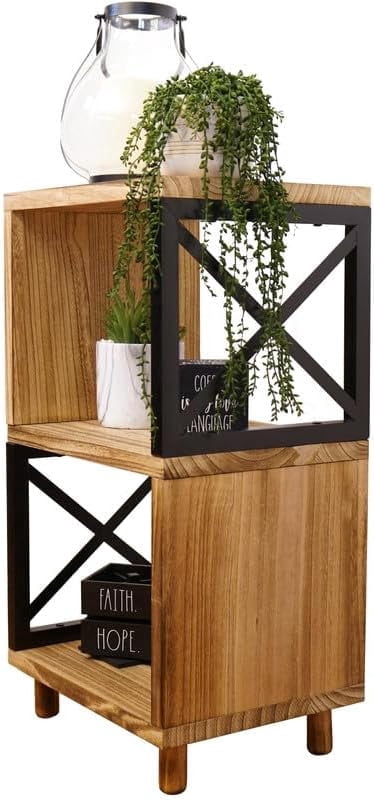 Premium Home 30” Tall Wood Side Table with Shelf – Narrow End Table, Natural Finish