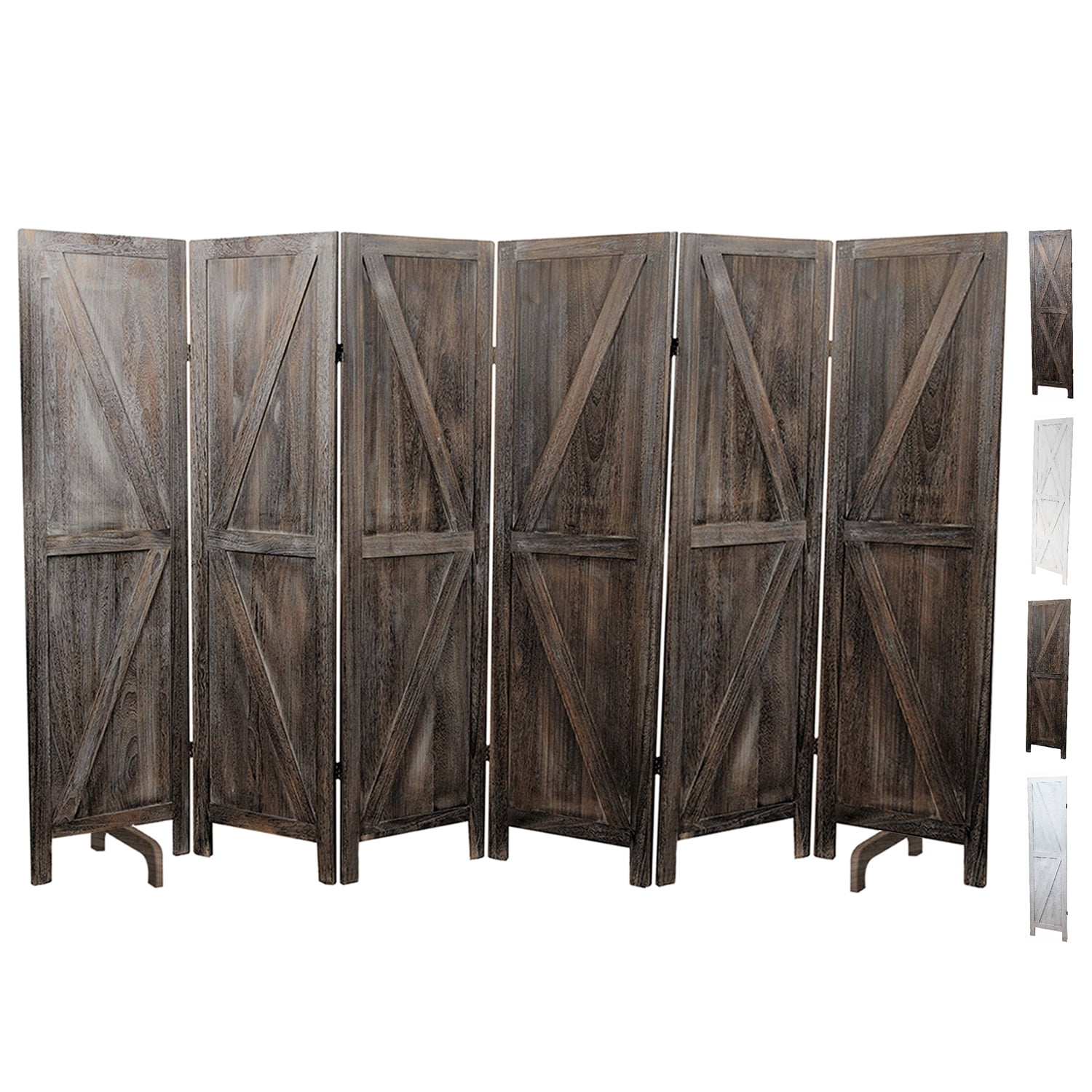 Premium Home 6-Panel Room Divider – Rustic Brown Barn Door, K Pattern Folding Privacy Screen, Partition Wall