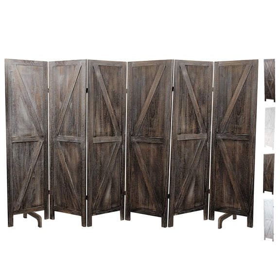 Premium Home 6-Panel Room Divider Rustic Brown Barn Door, K Pattern Folding Privacy Screen, Partition Wall
