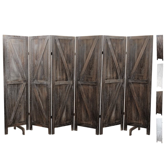 Premium Home 6-Panel Room Divider – Rustic Brown Barn Door, K Pattern Folding Privacy Screen, Partition Wall