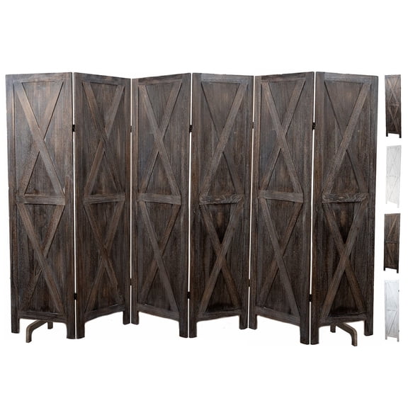 Premium Home 6-Panel Room Divider – Rustic Brown Barn Door, X Pattern Folding Privacy Screen, Partition Wall