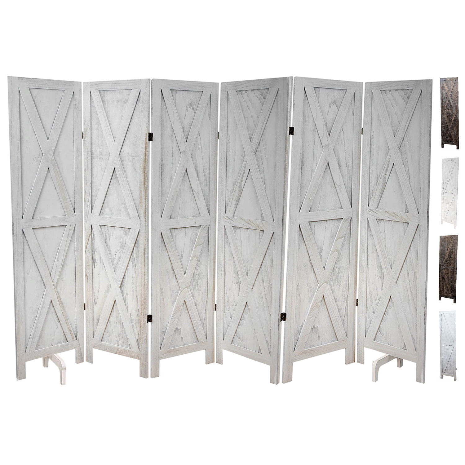 Premium Home 6-Panel Room Divider – Rustic White Barn Door, X Pattern Folding Privacy Screen, Partition Wall