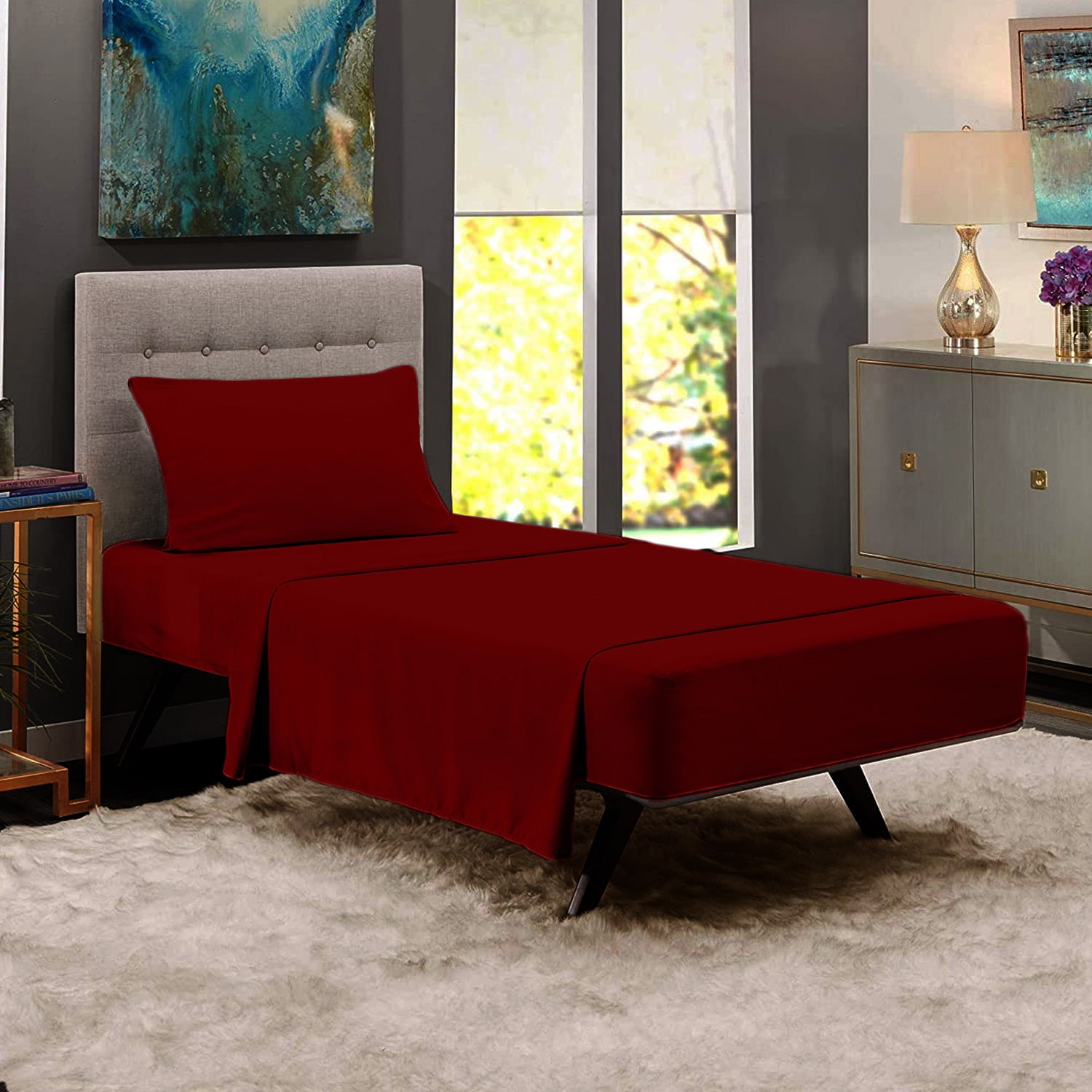 Premium Home Collection Microfiber Soft Cooling Bed Sheet Set - 3 Piece, Twin, Burgundy