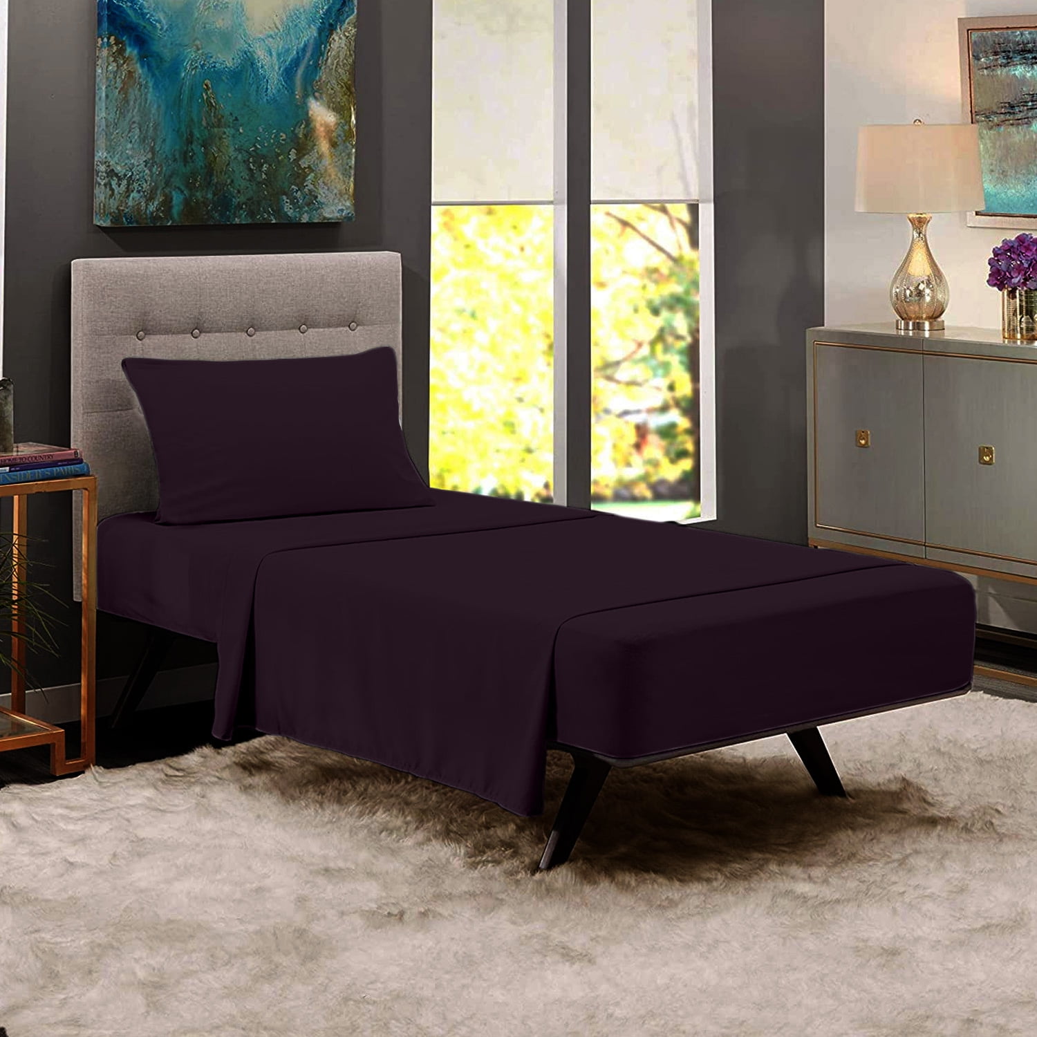 Premium Home Collection Microfiber Soft Cooling Bed Sheet Set - 3 Piece, Twin, Egg Plant