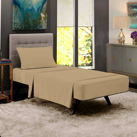 Premium Home Collection Microfiber Soft Cooling Bed Sheet Set - 3 Piece, Twin, Khaki