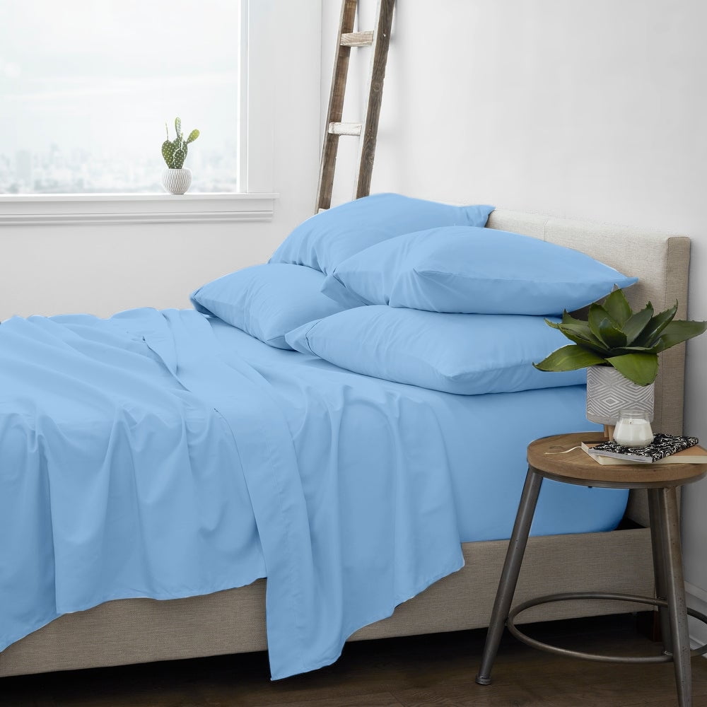 California King Sky Blue Microfiber Bed Sheet Set