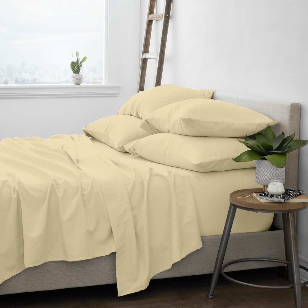 Premium Home Collection Microfiber Soft Cooling Bed Sheet Set - 6 Piece, Full, Beige