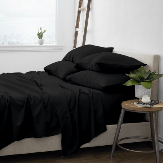 Premium Home Collection Microfiber Soft Cooling Bed Sheet Set - 6 Piece, Full, Black