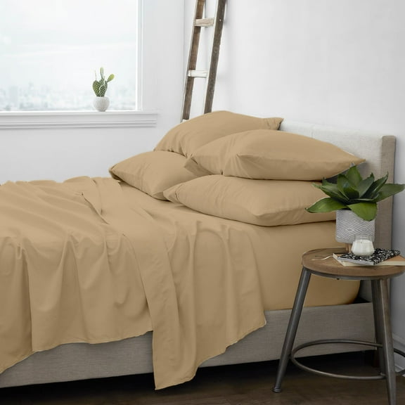 Premium Home Collection Microfiber Soft Cooling Bed Sheet Set - 6 Piece, Full, Khaki